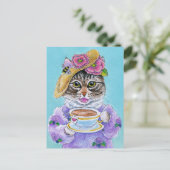 Cute Cat Tea Flowers Bee Valentijnsdag briefkaart (Staand voorkant)
