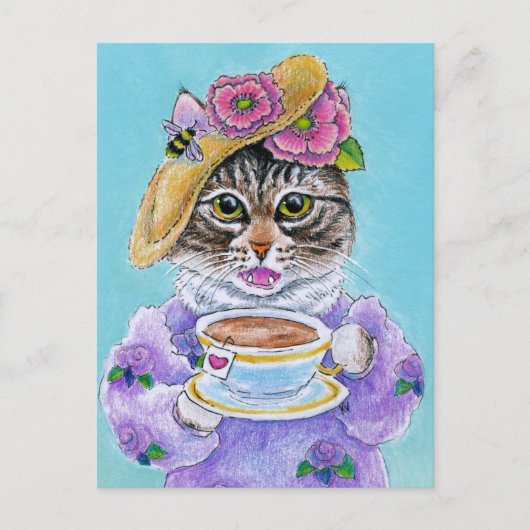 Cute Cat Tea Flowers Bee Valentijnsdag briefkaart (Voorkant)