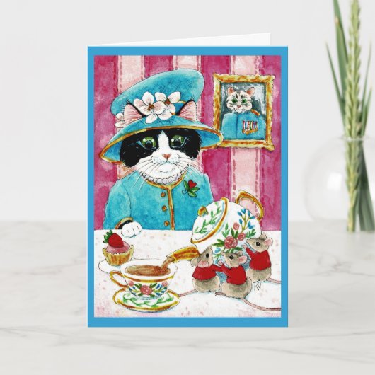 Cute Cat Tea Mouse Birthday Love-kaart Feestdagen Kaart (Voorkant)