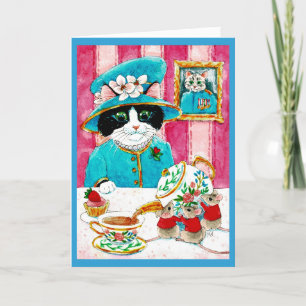 Cute Cat Tea Mouse Birthday Love-kaart Feestdagen Kaart