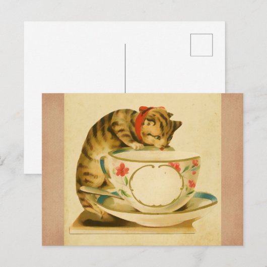 Cute Cat Teacup Briefkaart (Voorkant / Achterkant)