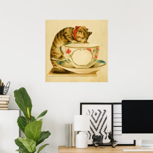 Cute  Cat Teacup Poster (Thuiskantoor)
