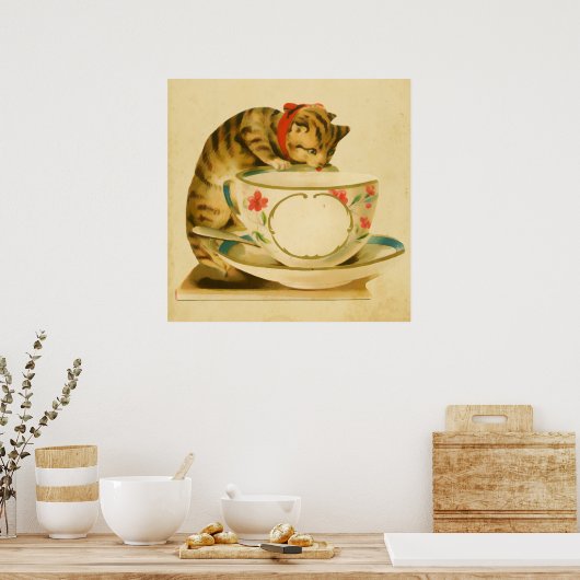 Cute  Cat Teacup Poster (Keuken)