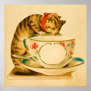 Cute  Cat Teacup Poster