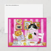 Cute Cat, Teddy Bear, briefkaart theepartij (Voorkant / Achterkant)
