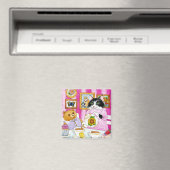 Cute Cat, Teddy Bear, Tea, Cupcake magnet (Insitu (Vaatwasser))