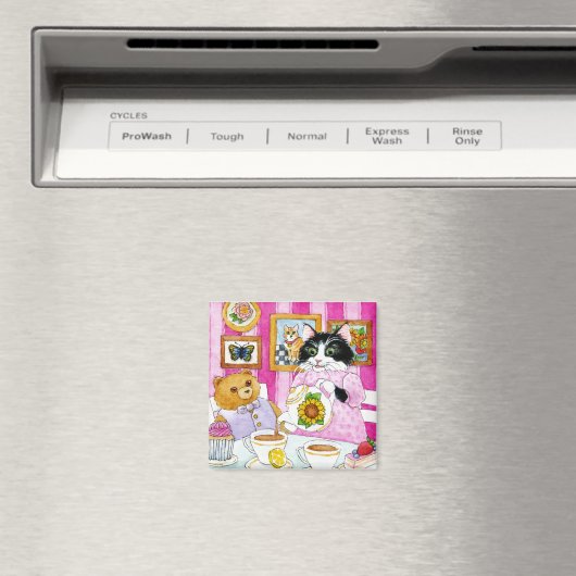 Cute Cat, Teddy Bear, Tea, Cupcake magnet (Insitu (Vaatwasser))