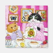 Cute Cat, Teddy Bear, Tea, Cupcake magnet (Voorkant)