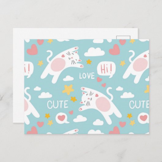 Cute Cat Tekening Briefkaart (Voorkant / Achterkant)