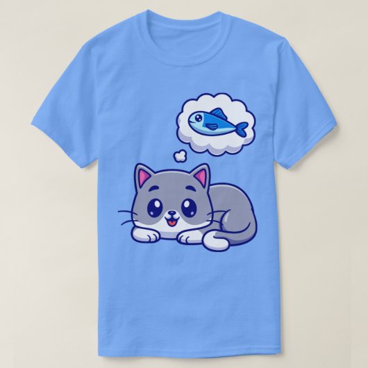 Cute Cat Thinking Fish Cartoon T-shirt (Design voorkant)