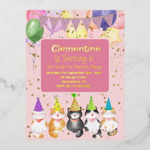 Cute Cat-ThMED Kinder roze Birthday Party Folie In Uitnodiging Briefkaart