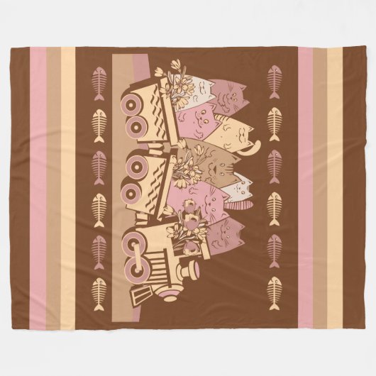 Cute Cat Train Fleece Blanket (Voorkant (Horizontaal))
