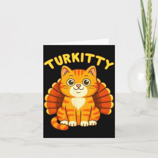 Cute Cat Turkey Funny Thanksgiving For Men Women K Kaart (Voorkant)
