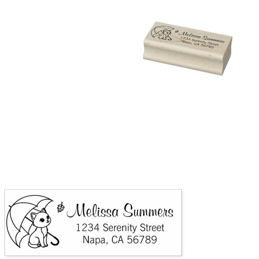 Cute Cat Umbrella Leaf Address Rubber Stamp Rubberstempel (Gestempeld)