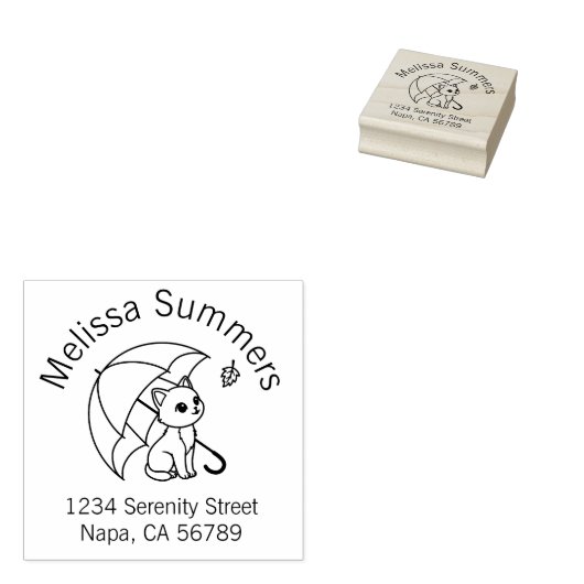 Cute Cat Umbrella Leaf Arch Address Rubberstempel (Gestempeld)