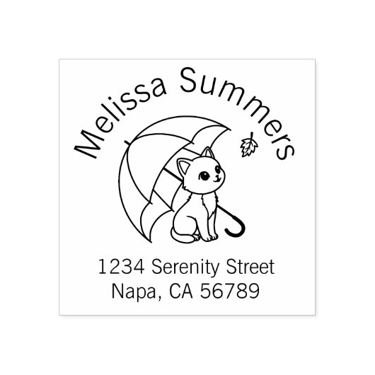 Cute Cat Umbrella Leaf Arch Address Rubberstempel (Afrduk)
