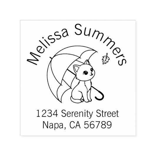 Cute Cat Umbrella Leaf Arch Address Zelfinktende Stempel (Design)