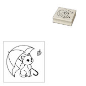 Cute Cat Umbrella Leaf Rubberstempel (Gestempeld)