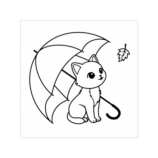 Cute Cat Umbrella Leaf Zelfinktende Stempel (Design)
