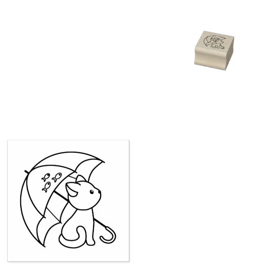 Cute Cat under Umbrella 2 Rubberstempel (Gestempeld)