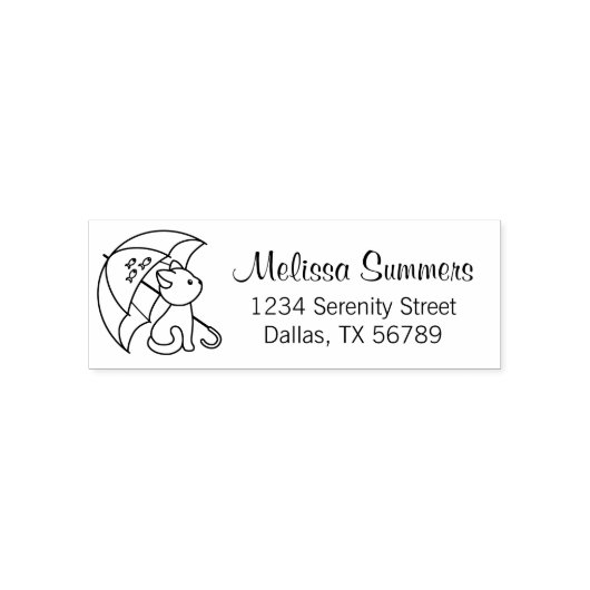 Cute Cat under Umbrella Address Self-inking Stamp Zelfinktende Stempel (Design)