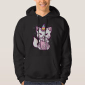 Cute Cat Unicorn Drinking Bubble Tea Design Hoodie (Voorkant)