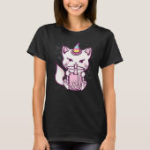 Cute Cat Unicorn Drinking Bubble Tea T-shirt (Voorkant)