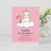Cute Cat Unicorn over Cloud Girl Birthday Kaart (Staand voorkant)