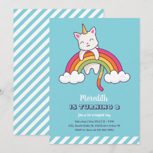 Cute Cat Unicorn Rainbow Girl Birthday Kaart