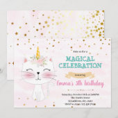 Cute cat unicorn-uitnodiging feestdagenkaart (Voorkant / Achterkant)