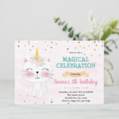 Cute cat unicorn-uitnodiging feestdagenkaart (Staand voorkant)