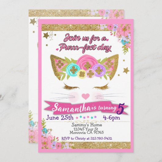 Cute Cat Unicorn verjaardagsfeest Kaart (Voorkant / Achterkant)