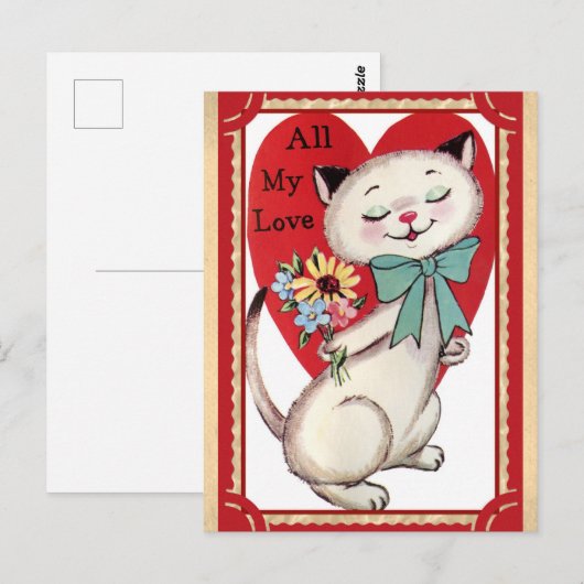 Cute  Cat Valentijnsdag Briefkaart (Voorkant / Achterkant)