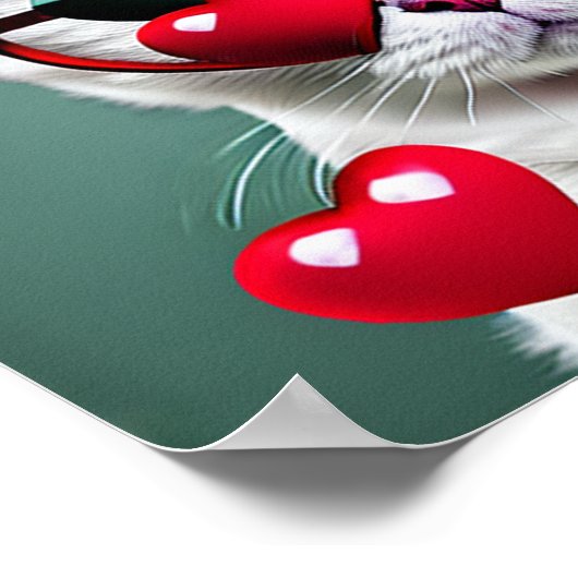 Cute Cat Valentijnsdag Hearts Glasses Digital Poster (Hoek)