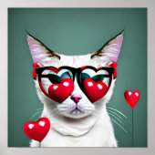 Cute Cat Valentijnsdag Hearts Glasses Digital Poster (Voorkant)