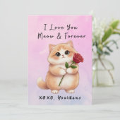Cute Cat Valentine Card I Love You Meow & Forever Feestdagenkaart (Staand voorkant)