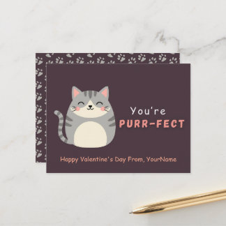 Cute Cat Valentine Pun Card – You’re Purr-fect Feestdagenkaart