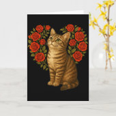 Cute Cat Valentines Floral Heart Funny Cat Lovers  Kaart (Gele Bloem)