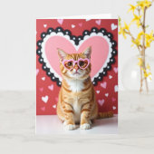 Cute Cat Valentines Heart Card Kaart (Gele Bloem)