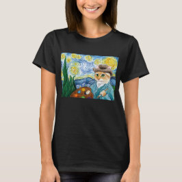 Cute Cat Van Gogh Sterrennacht kunstenaar spoof T-shirt