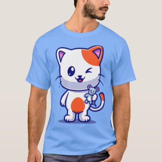 Cute Cat vangt Baby Muis Cartoon T-shirt