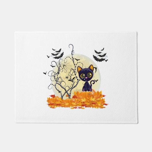 Cute Cat Waiting for Halloween Deurmat (Voorkant)