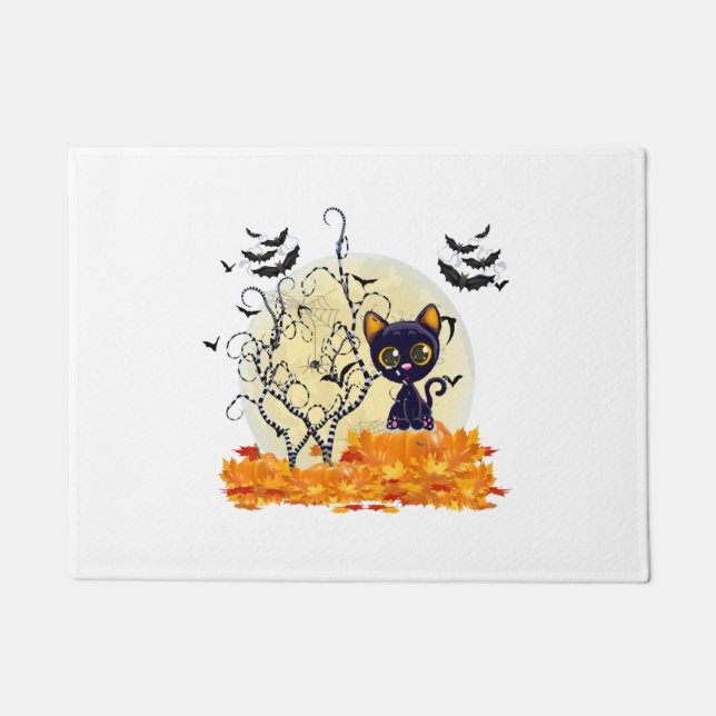 Cute Cat Waiting for Halloween Deurmat (Voorkant)