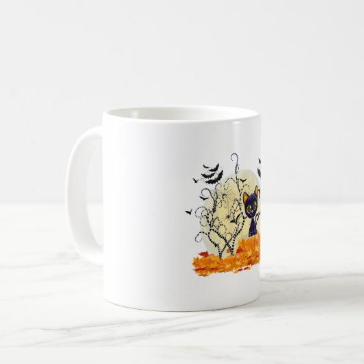 Cute Cat Waiting for Halloween Koffiemok (Voorkant links)