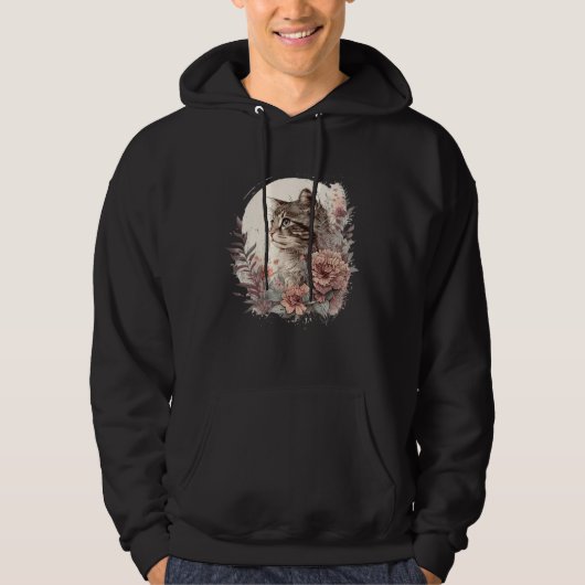 Cute Cat Watercolor Botanical Garden Aesthetic Cat Hoodie (Voorkant)