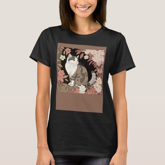Cute Cat Watercolor Botanical Garden Aesthetic Cat T-shirt (Voorkant)