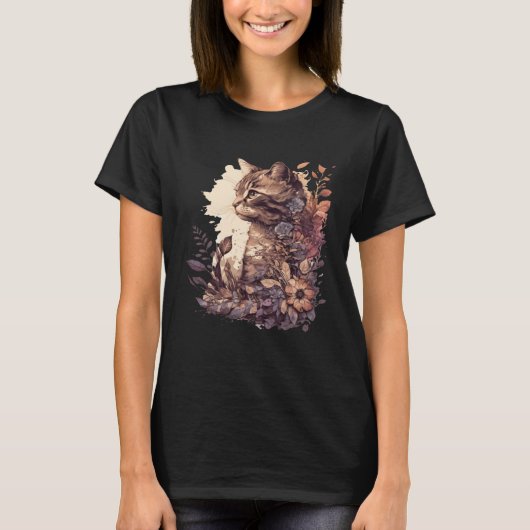 Cute Cat Watercolor Botanical Garden Aesthetic Cat T-shirt (Voorkant)