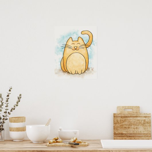 Cute Cat-Waterverf Poster (Keuken)