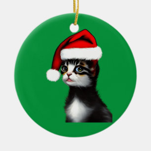 Cute Cat Wearing a Santa Claus Pet Keramisch Ornament