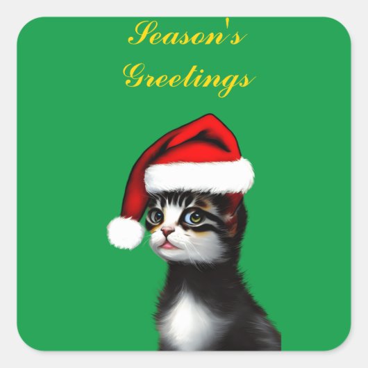 Cute Cat Wearing a Santa Claus Pet Vierkante Sticker (Voorkant)